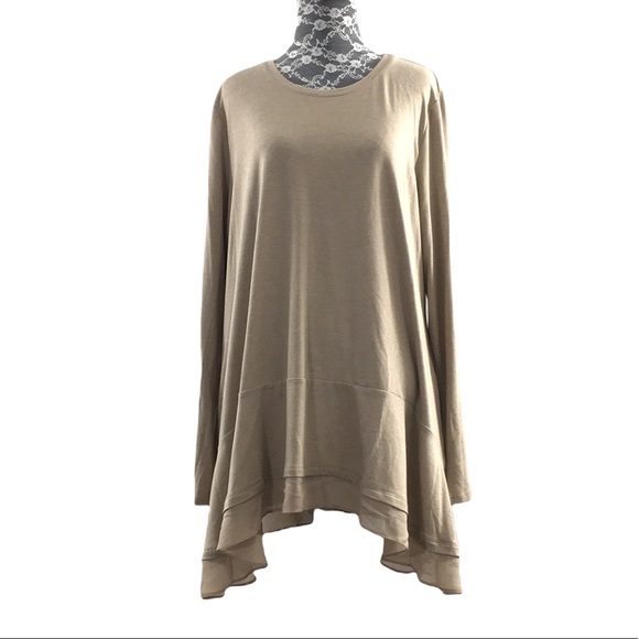 LOGO by Lori Goldstein Tops - Logo Lounge Lori Goldstein Tan Tunic Shirt Womens XL Long Sleeve Tee Lagenlook